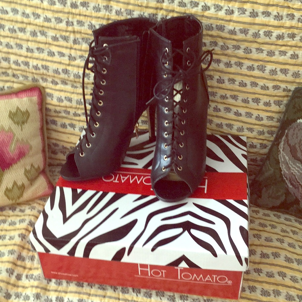 Lace-Up Faux Leather Heels